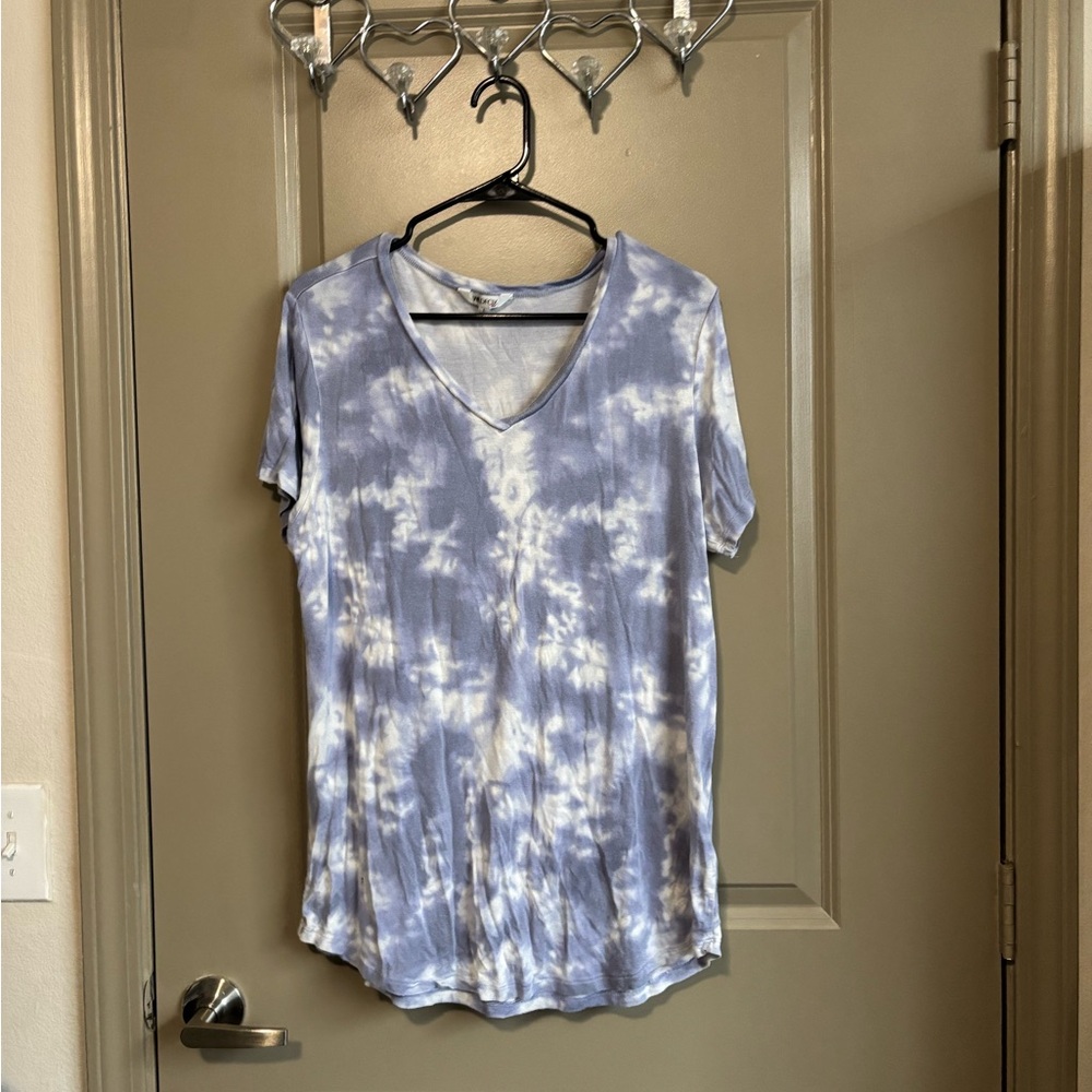 Wildfox Blue and White Tie-Dye V-Neck Tee
